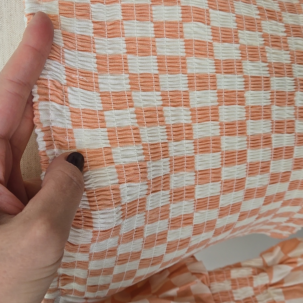 Wayf Checkered Women's Top In Peach & White Checkboard, NWOT - Picture 11 of 12